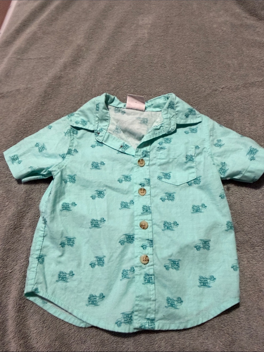 Wrangler Aqua Short-Sleeve Button-Down Shirt with Vehicle Print
